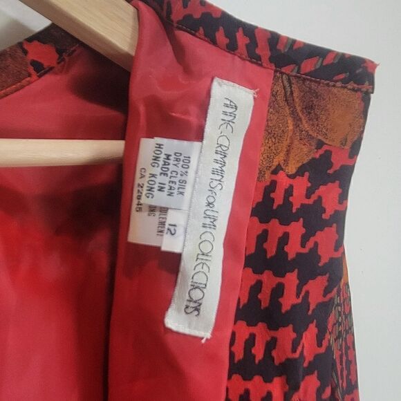 Vintage 100% Silk Anne Crimmins for Umi Collections Houndstooth + Florals Dress - Picture 15 of 16